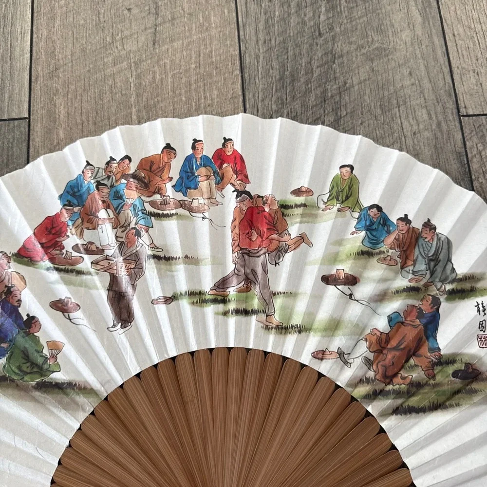 A Fan of Korea Ssireum Korean Wrestling Folding Fan Bamboo Paper Kim Hong-do Art